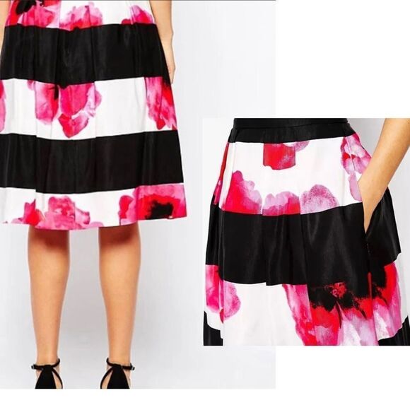 Tristan striped floral flower A-line skirt Sz 4 - Picture 2 of 11